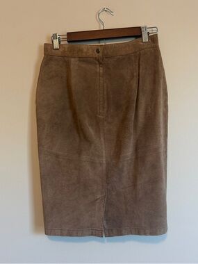 VTG Genuine Suede Leather Pencil Skirt Women 10P High Waist Midi Minimalist 90s